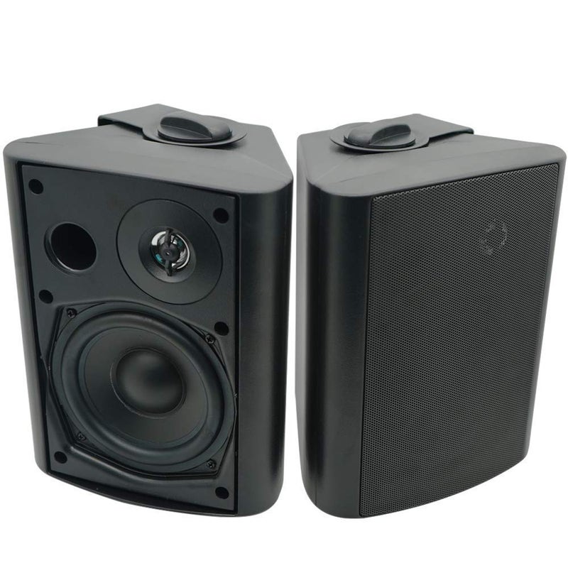 Herdio 5.25 Inch Indoor Outdoor Bluetooth Speakers Patio Waterproof Wired Wall Mount System 300 Watts (Black) - Image 1